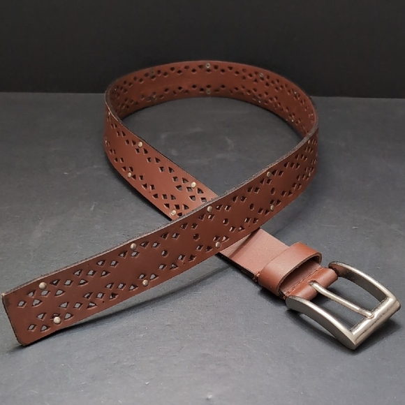 Women's Brown Brazilian Leather Western Style Belt with Punched Hole Design. - Picture 1 of 9